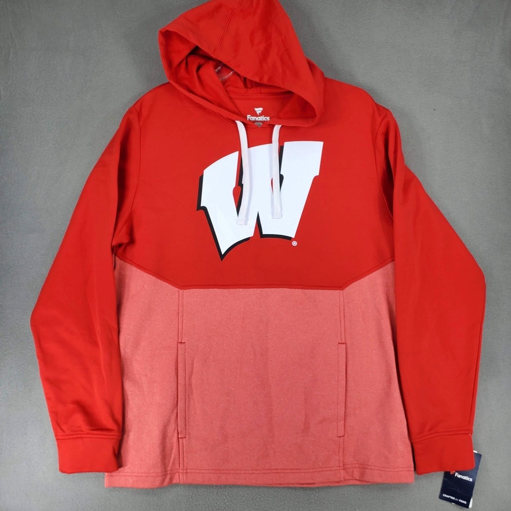 New Fanatics Men Sz L Wisconsin Badgers Football Iconic Hoodie Sweatshirt Jersey